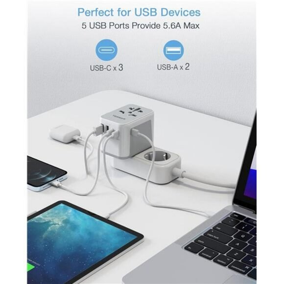 TESSAN Universal Travel Adapter USB C Wall Charger for Europe UK Japan AUS - Picture 3 of 7